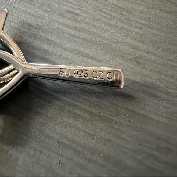 925 Sterling Silver CZ Double Hearts Cross Necklace - Picture 4 of 6